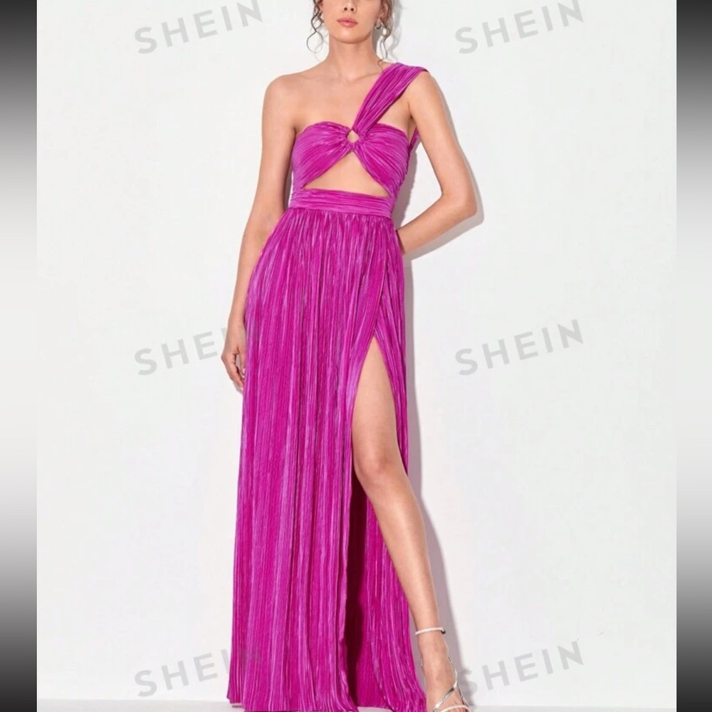 One shoulder pink maxi dress